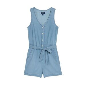 GAP Sleeveless V-Neck Button-Front Cotton Denim Tie Waist Romper - Size 2